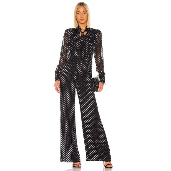 ALEXIS TANELLI BLACK EMBROIDERED DOT JUMPSUIT - Picture 2 of 9